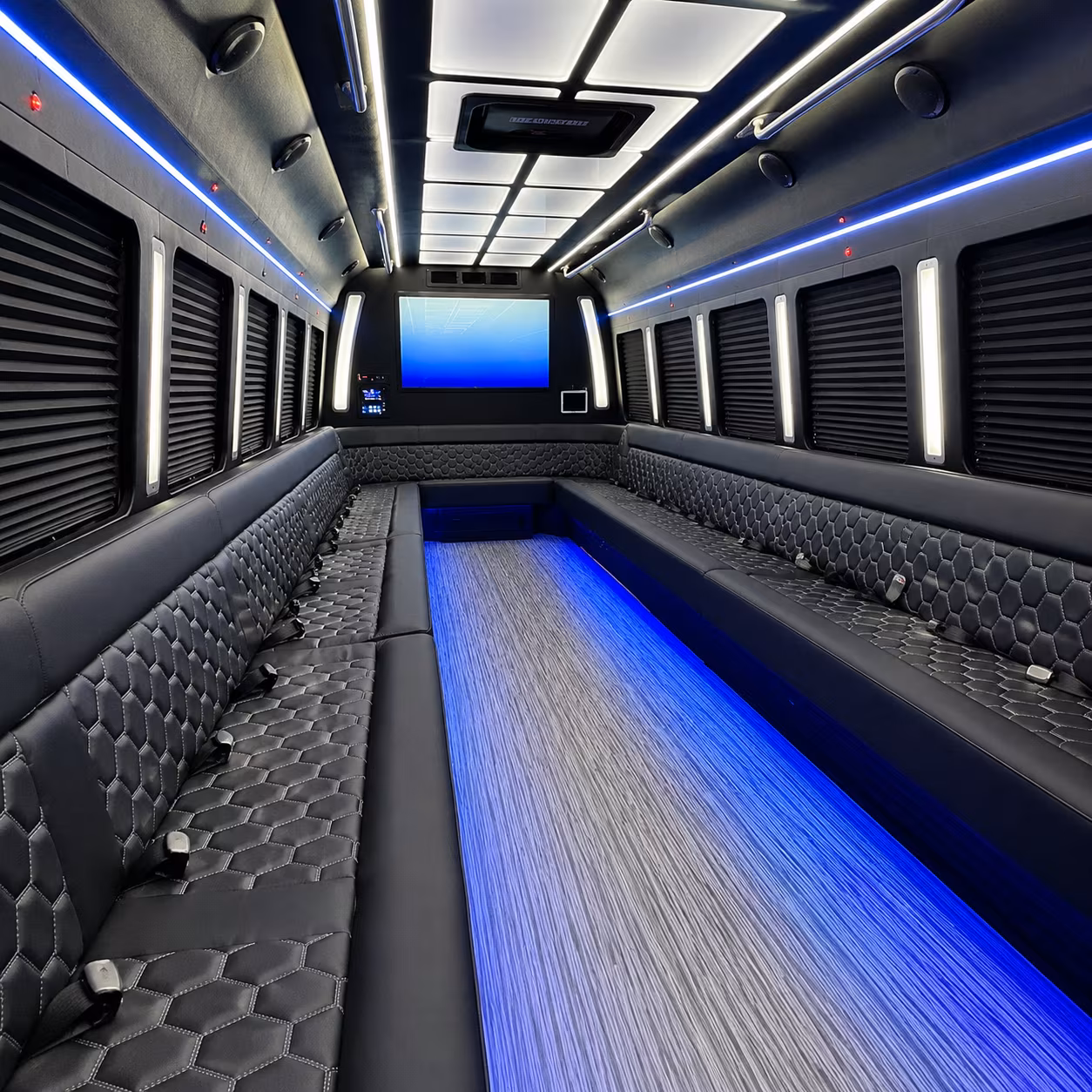 newton 50 passenger party bus inside